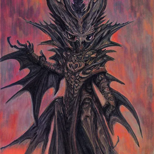 Prompt: twisted dragon priest of the dark arts, impressionism