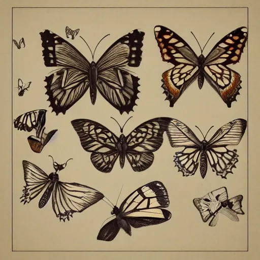 Prompt: [ [ full page antique lithograph of butterflies ] ] : : white background : : art print : : clean brush stroke : : realistic highly detailed : : 8 k post - processing highly detailed : : rendered by octane engine : : esty : :