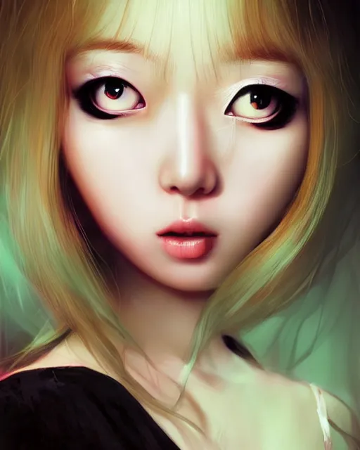 Prompt: lazy eye melting hyper realistic photograph of pretty korean girl alice,, dramatic lighting alice in wonderland, dj sura face, artgerm, ilya kuvshinov