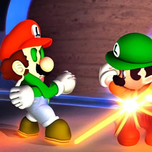 Image similar to luigi and goku battle, epic lighting