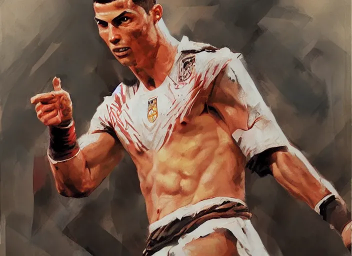 Image similar to a highly detailed beautiful portrait of cristiano ronaldo as kratos, by gregory manchess, james gurney, james jean