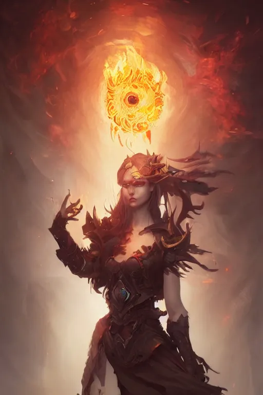 Image similar to beautiful girl necromancer casting spell, 3 d render, holding magic fire, hyper realistic detailed portrait, ruan jia, wlop, fantasy, hyper detailed, octane render, concept art, peter mohrbacher