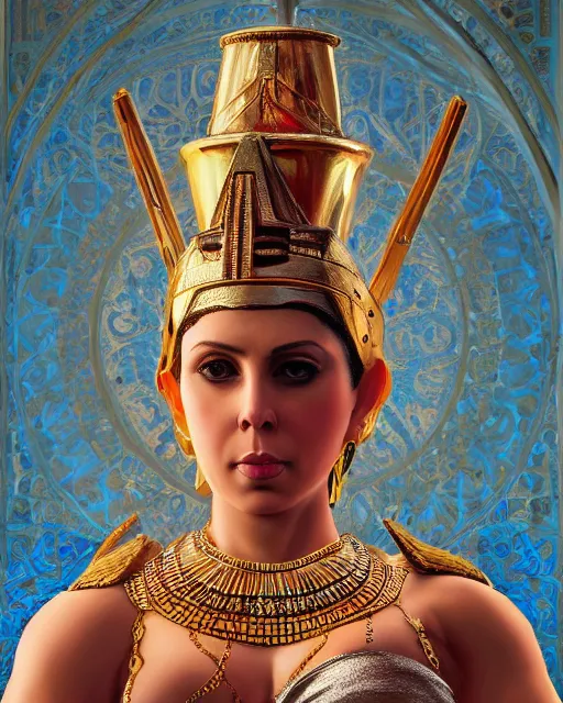 Prompt: Gianna Michaels as a beautiful egyptian princess, gorgeous, portrait, Symmetrical, powerful, intricate, beautiful, masterpiece, elegant, volumetric lighting, highly detailed, artstation, sharp focus, no cropping, illustration, Jean-Leon Gerome , ruan jia