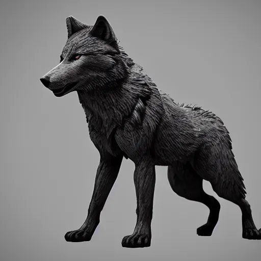 Image similar to Wolf dressed black hoodie, as a figurine, octane render, unreal engine, 3D rendering, studio, light, artstation