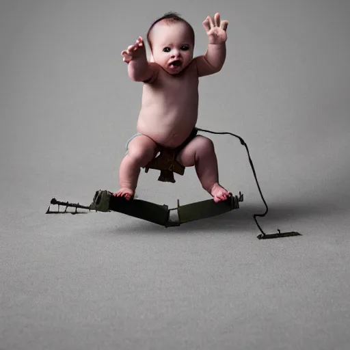 Image similar to a baby flying out of a catapult. on fire. Award-winning photograph