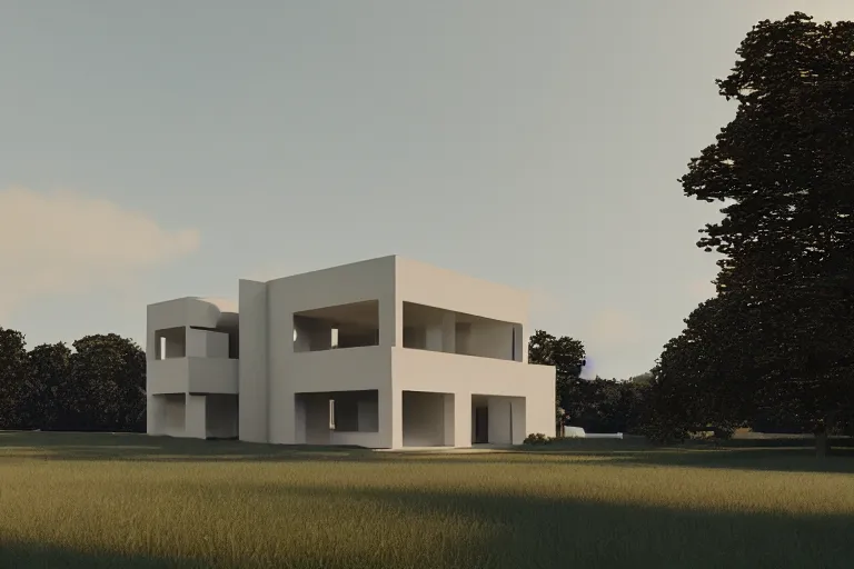 Prompt: villa savoye in a baroque style, photorealistic, cinematic, volume light, rendered in octane, artstation 8k