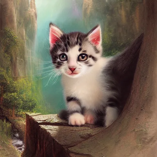 Image similar to beautiful matte painting of a kitten, mai anh tran