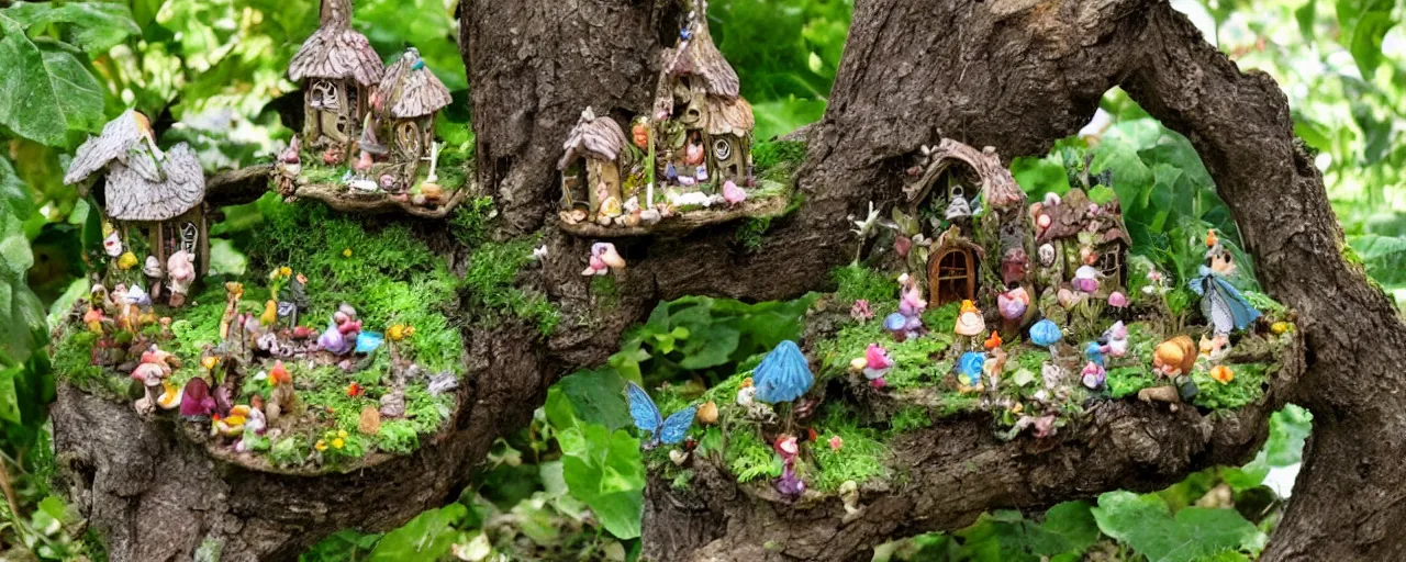 Prompt: Fairy village on a tree branch