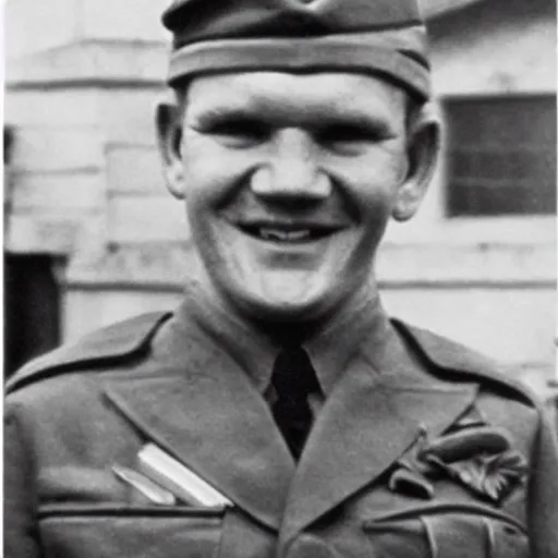 Prompt: Gordon Ramsay as a soldier in WW2, grainy monochrome photo