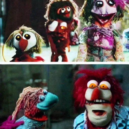 Image similar to zombie fraggle rock muppets, family photo of zombie muppets, dawn of the dead ( 1 9 7 8 ), photo from the 7 0 s