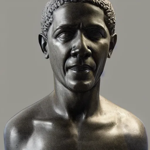 Prompt: Roman marble statue of Obama, high quality art gallery photo