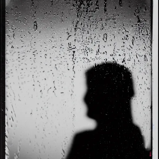 Image similar to polaroid of a night, silhouettes, threes, rain, reflection, double exposure, high contrast