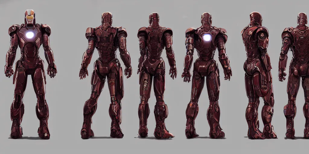 Image similar to cyberpunk iron man, character sheet, concept design, contrast, kim jung gi, greg rutkowski, zabrocki, karlkka, jayison devadas, trending on artstation, 8 k, ultra wide angle, pincushion lens effect