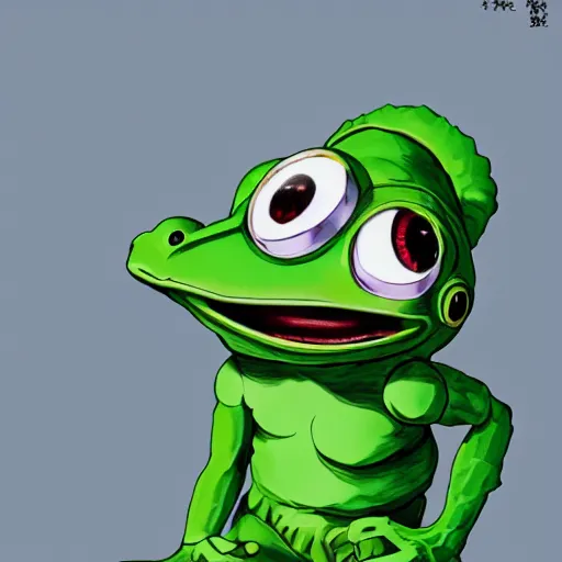 Prompt: little boy wearing an cyborg pepe the frog suit, artwork in kentaro miura and made in abyss, smooth, purple and green gamma, studio lighting, beautiful lightness, anatomically correct, trending on pixiv