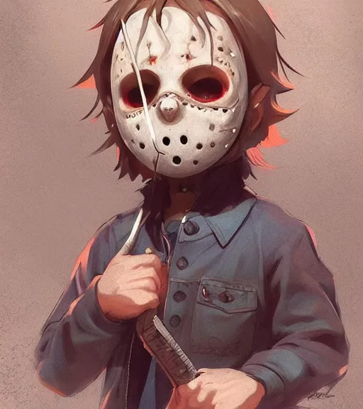 Image similar to beautiful little boy anime character inspired by jason voorhees and frankstein, art by rossdraws, wlop, ilya kuvshinov, artgem lau, sakimichan and makoto shinkai, concept art, anatomically correct, extremely coherent, realistic, smooth hd