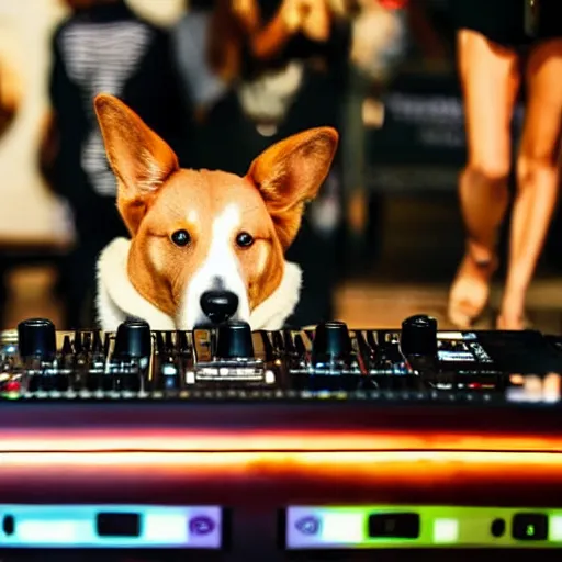 Prompt: a dog on the dj decks