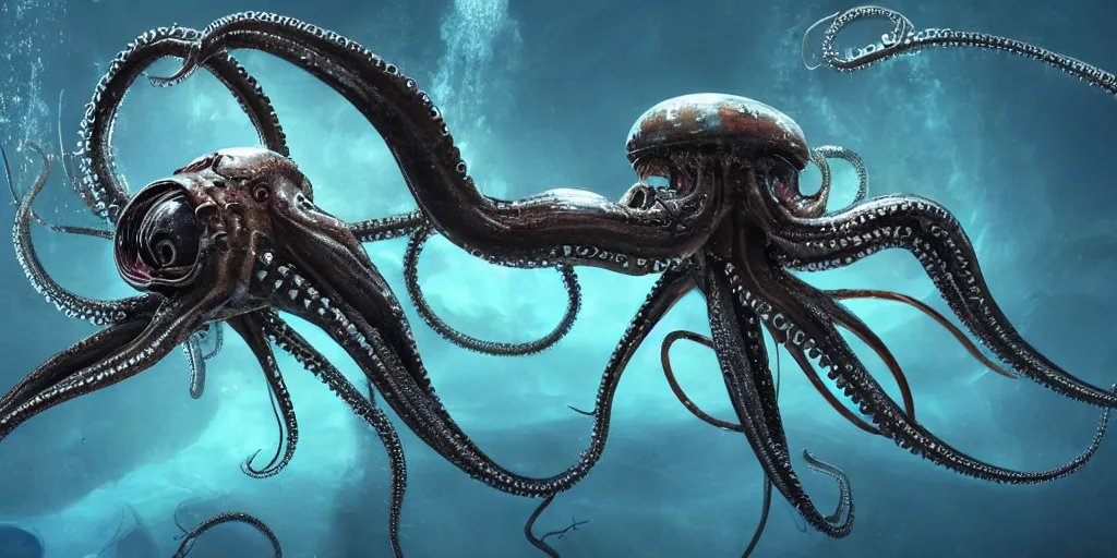 Image similar to photo of cyberoctopus species mutated xenomorph aquatic life cyber award winning photo