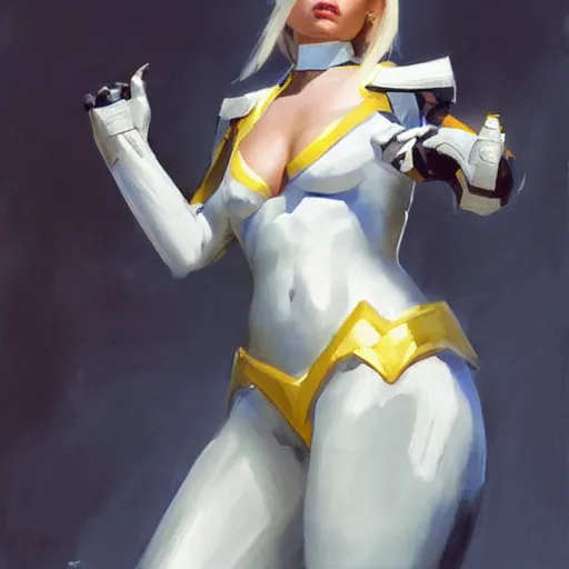 Image similar to Greg Manchess portrait painting of Emma Frost as Overwatch character, medium shot, asymmetrical, profile picture, Organic Painting, sunny day, Matte Painting, bold shapes, hard edges, street art, trending on artstation, by Huang Guangjian and Gil Elvgren and Sachin Teng