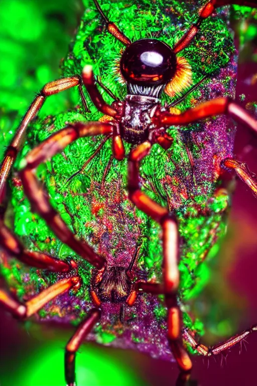 Image similar to high quality macro photo gelatinous spiders! gorgeous highly detailed hannah yata elson peter cinematic neon green lighting high quality low angle hd 8k sharp shallow depth of field