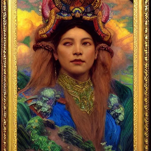 Prompt: portrait of the queen of the lost city of the clouds in full regalia, by Annie Swynnerton and Diego Rivera and Tino Rodriguez and Maxfield Parrish, elaborately costumed, rich color, dramatic cinematic lighting, extremely detailed