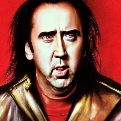 Prompt: nic cage running away from a mouse, terrified, hd award winning portrait