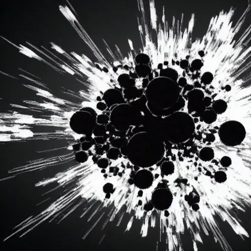 Prompt: An exploding jet-black skeleton explodes, negative photography, unreal engine, molecules flying