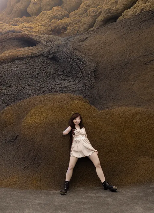 Image similar to Sony Alpha 1 Mirrorless Camera,, 8K, soft light, volumetric lighting, highly detailed, Kasumi Arimura style 3/4 ,portrait photo Kasumi Arimura teen princess, the face emerges from Kīlauea, thermal lava flowing down gold travertine terraces, inspired by Ophelia paint , a beautiful luxurious royal suit, intricate hair with highly detailed realistic beautiful flowers , Realistic, Refined, Highly Detailed, ethereal lighting colors scheme, outdoor fine art photography, Hyper realistic, photo realistic