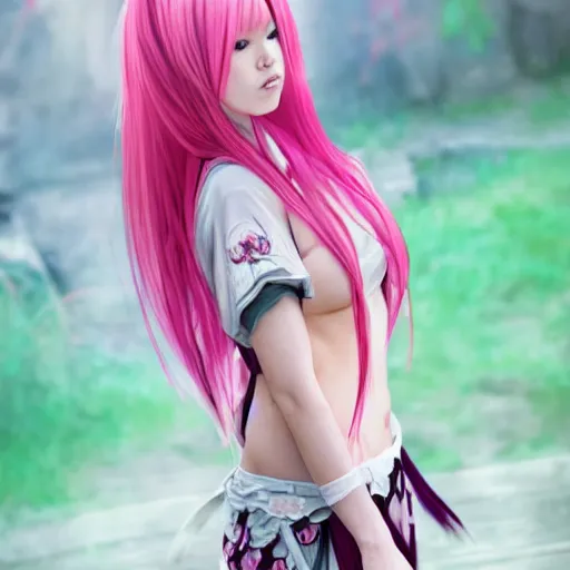 Image similar to pink hair samurai girl by wlop and sakimichan