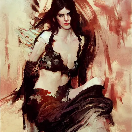 Prompt: alexandra daddario, intricate, elegant, highly detailed, greg manchess, mucha, liepke, ruan jia, jeffrey catherine jones, ridley scott