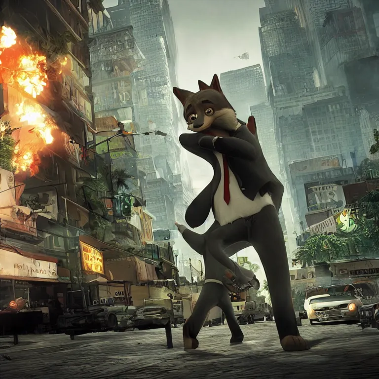 Image similar to max payne 4 set in zootopia