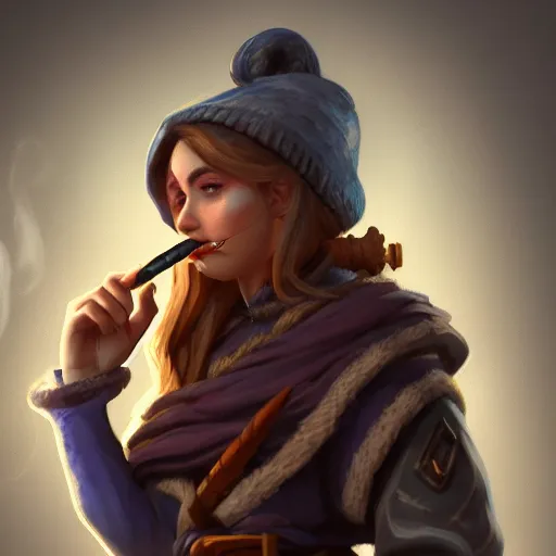 Image similar to mage smoking pipe, female, glacier landscape, D&D, fantasy, intricate, elegant, highly detailed, digital painting, artstation, octane render, concept art, matte, sharp focus, illustration, hearthstone, art by leonardo da vinco