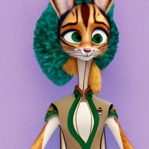 Image similar to princes jasmin, anthropomorphic cat, in the style of zootopia, highly detailed, full body shot