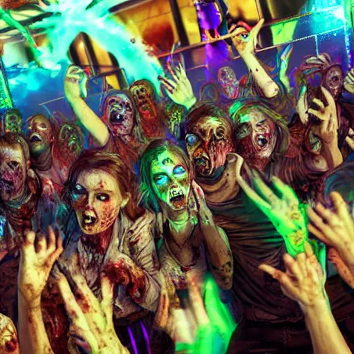 Image similar to zombies at a rave, highly detailed photorealistic