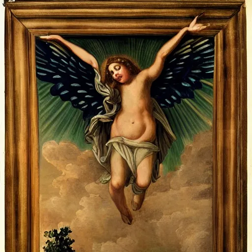 Prompt: Renaissaince painting of an angel falling out of the sky