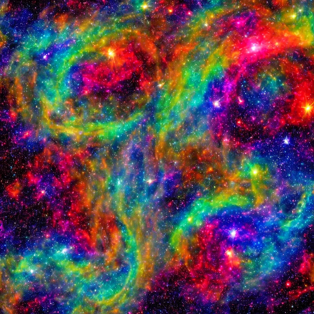 Prompt: a mystical enchanting and magical rainbow breathtaking nasa image of enchanting magical vibrant deepspace, galaxies, stars, cosmos, nebulas, supernovas, star hatcheries, hyper realistic, dslr camera, highly detailed, 8k, artstation trending, pinterest, space art