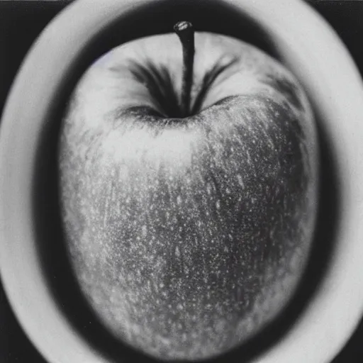 Image similar to closeup polaroid picture of a apple with a worm in it.