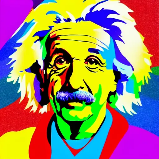 Prompt: rainbow excited einstein. pop art