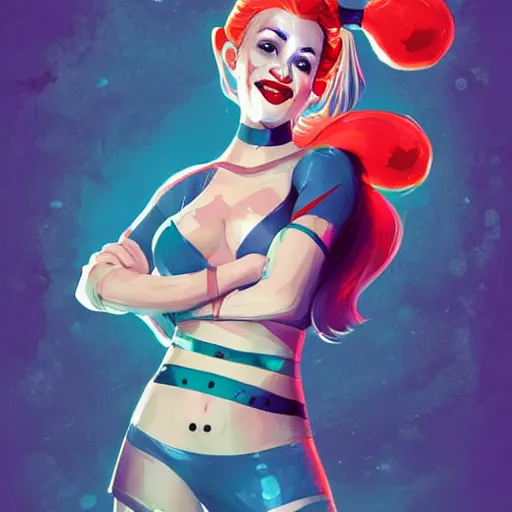 Image similar to julia garner as harley quinn, as delirium of the endless, the sandman, clean cel shaded vector art. shutterstock. behance hd by lois van baarle, artgerm, helen huang, by makoto shinkai and ilya kuvshinov, rossdraws, illustration