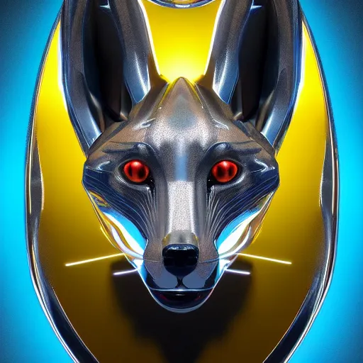 Prompt: chrome fox, glossy, metallic, neon, symmetrical, tribal patterns, realistic, unreal engine, octane, redshift, artstation, behance