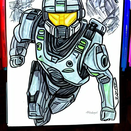 Image similar to master chief drawn with markers