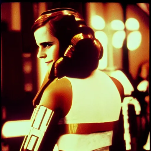 Image similar to film still of emma watson as princess leia organa in star wars, polaroid, photography, film, kodak