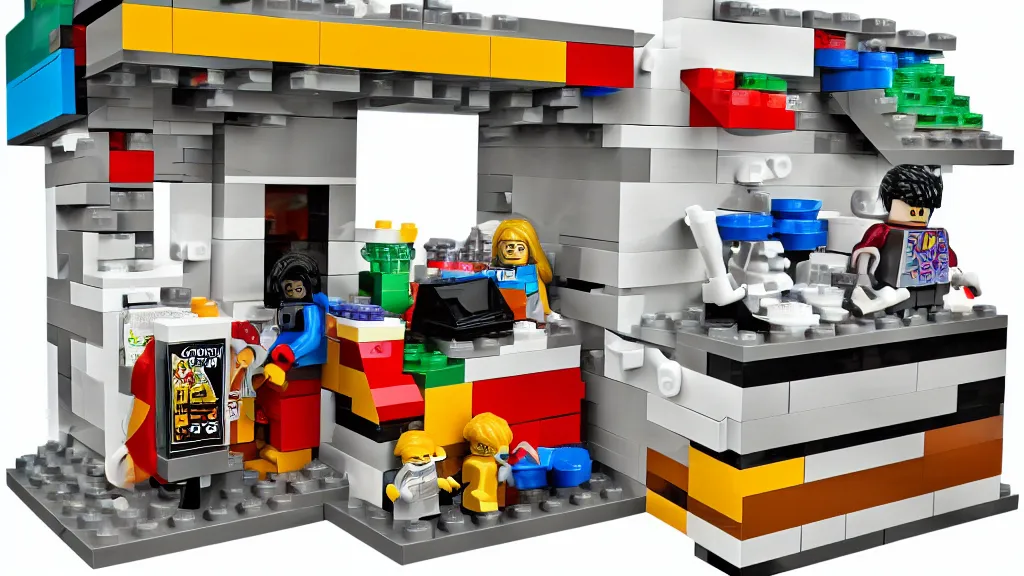 Image similar to lego art flexible convenience store robo - cashier