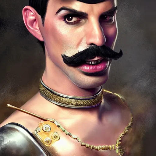 Prompt: portrait of freddie mercury playing waluigi, fantasy, intricate, elegant, highly detailed, digital painting, artstation, concept art, matte, sharp focus, illustration, art by aenaluck and roberto ferri and greg rutkowski, digital painting