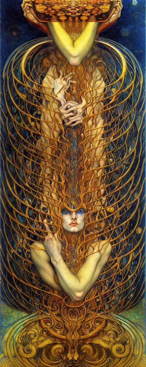 Image similar to Divine Chaos Engine by Karol Bak, Jean Delville, William Blake, Gustav Klimt, and Vincent Van Gogh, symbolist, visionary