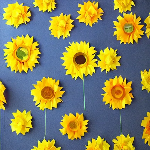 Image similar to Tissue paper Sunflowers in a meadow of collaged textiles