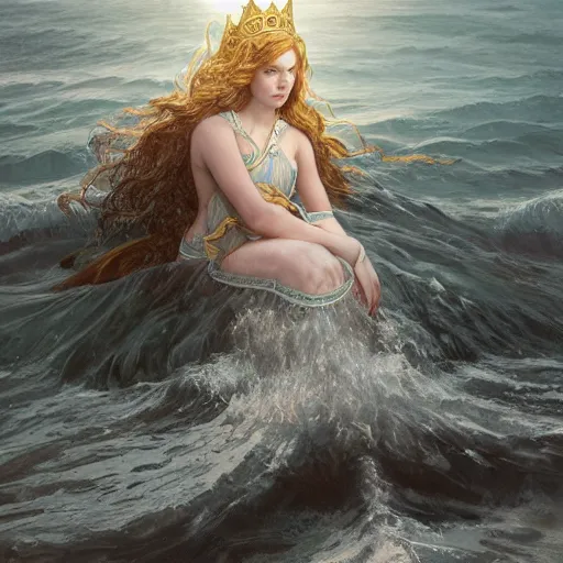 Image similar to Ulmo, king of the sea, in front of the palace Ulmonon at the bottom of Vaiya, portrait, highly detailed, digital painting, artstation, concept art, sharp focus, illustration, art by artgerm and greg rutkowski and alphonse mucha