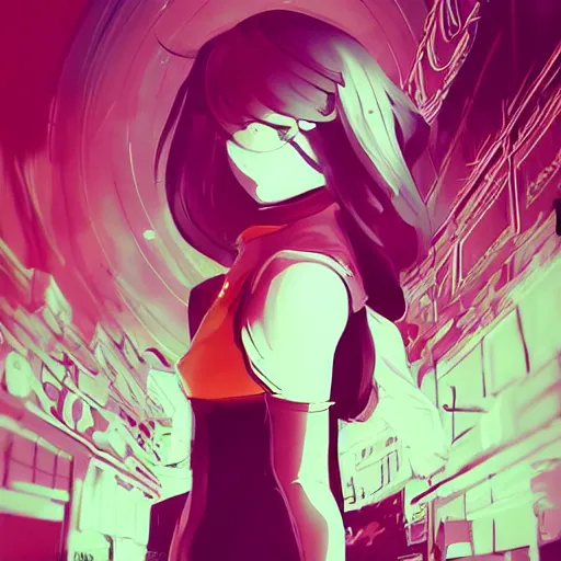 Image similar to Frequency indie album cover, luxury advertisement, red filter, yellow and black colors. highly detailed post-cyberpunk sci-fi close-up schoolgirl in asian city in style of cytus and deemo, mysterious vibes, by Ilya Kuvshinov, by Greg Tocchini, nier:automata, set in half-life 2, beautiful with eerie vibes, very inspirational, very stylish, with gradients, surrealistic, dystopia, postapocalyptic vibes, depth of field, mist, rich cinematic atmosphere, perfect digital art, mystical journey in strange world, beautiful dramatic dark moody tones and studio lighting, shadows, bastion game, arthouse