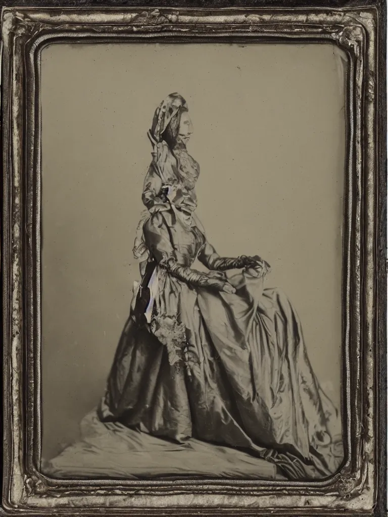 Image similar to portrait of a kangaroo dressed as a wealthy southern woman 1 8 5 0 s silver gelatin photo