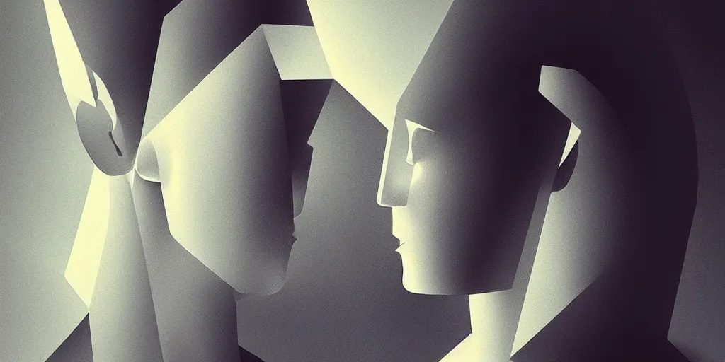 Image similar to highly detailed portrait of a portrait geometric face modernist bauhaus minimalism, by greg rutkowski and fujimoto tatsuki, dramatic lighting, dynamic pose, dynamic perspective