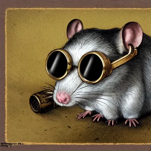 Image similar to a rat with steampunk googles, by James Gurney